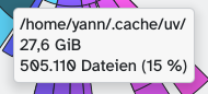 /home/yann/.cache/uv/
27,6 GiB
505.110 Dateien (15 %)