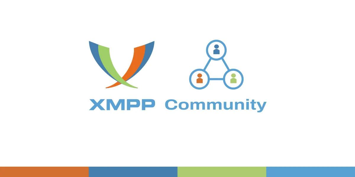 The XMPP Community Banner with the XMPP Logo and a triangle with three encircled colored person icons next to it.