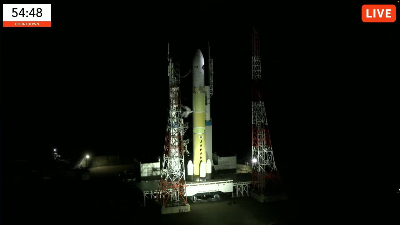 Still from video showing rocket on launch pad
