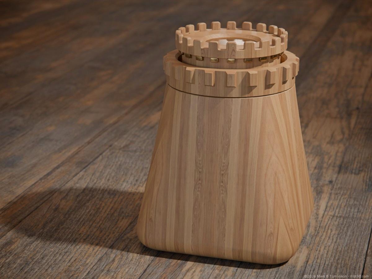 Small wooden turret castle chess styled piece