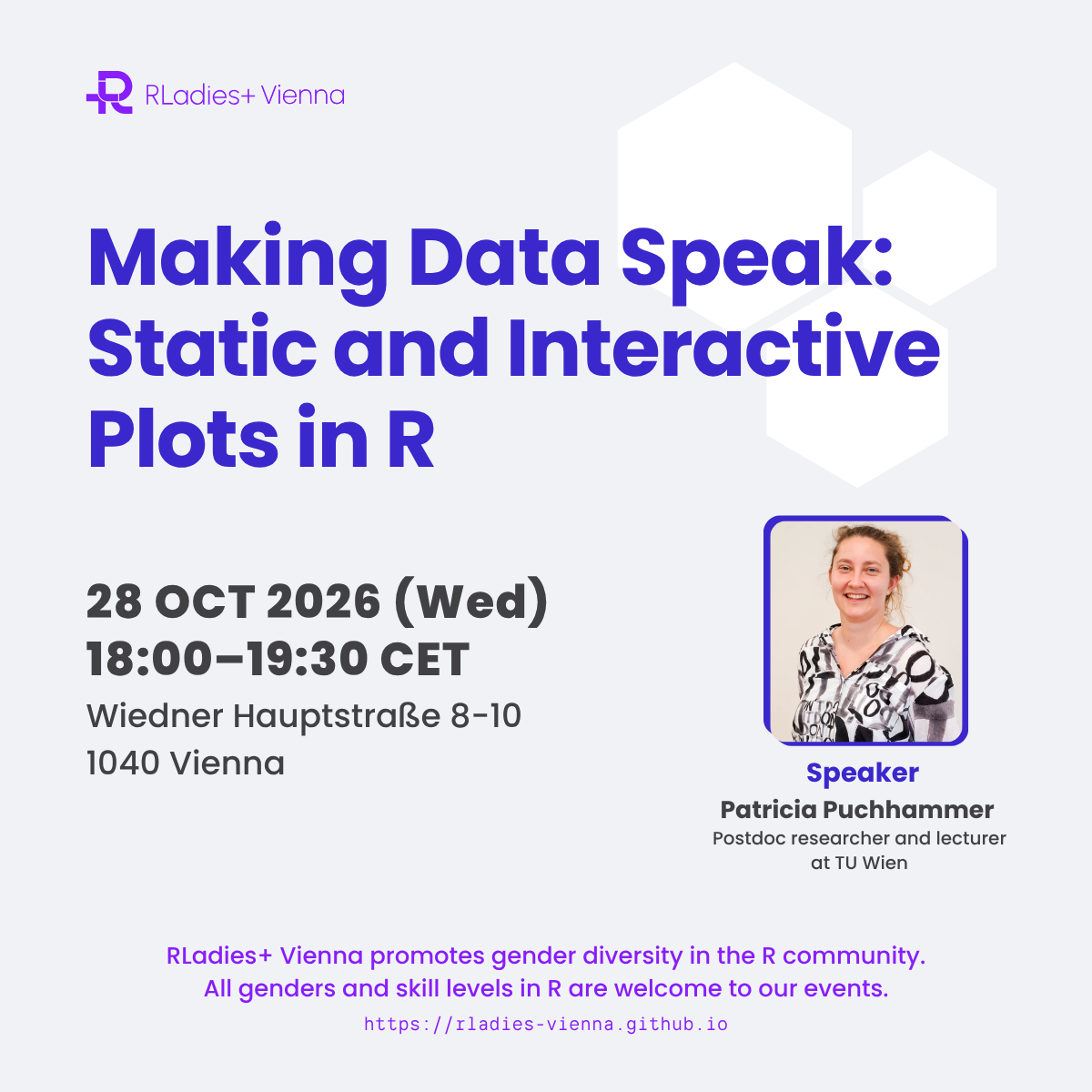 Poster of RLadies+ Vienna October 2026 event. Same details are found in the post content.