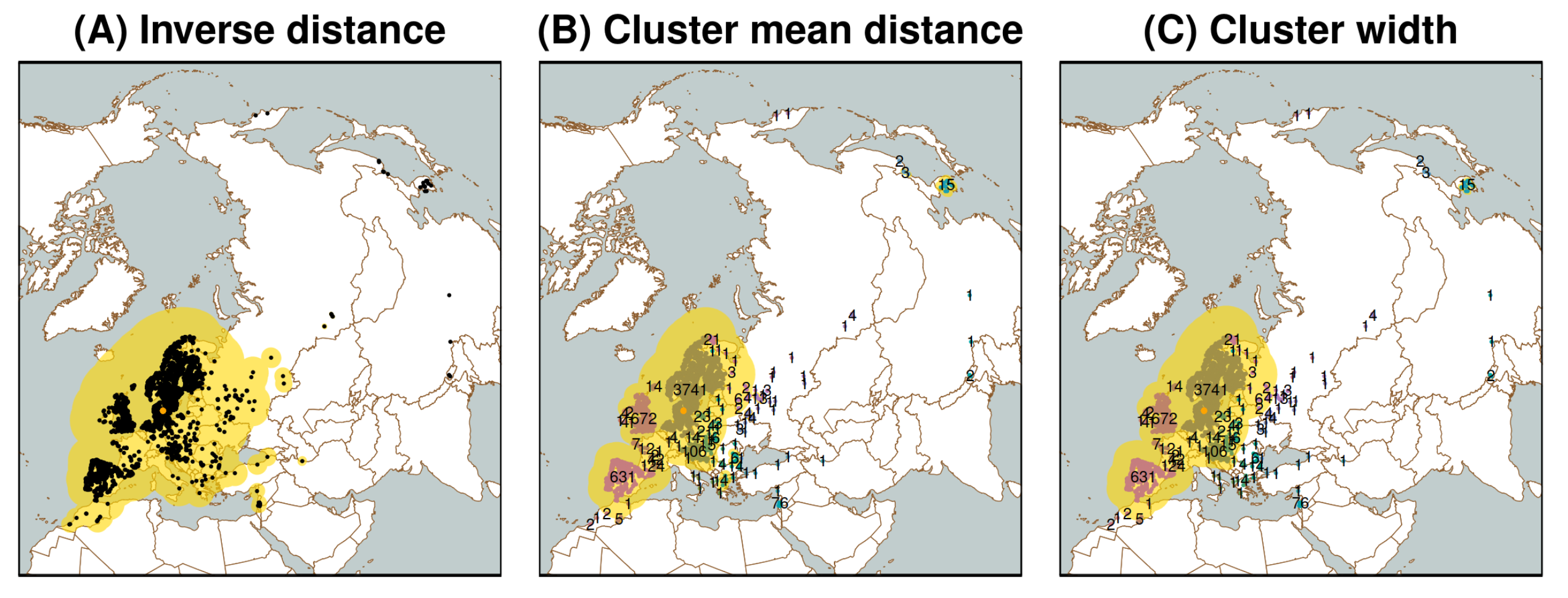 Maps with spatially adaptive buffers around differently surveyed regions