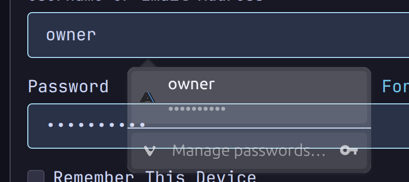 login field and popup menu