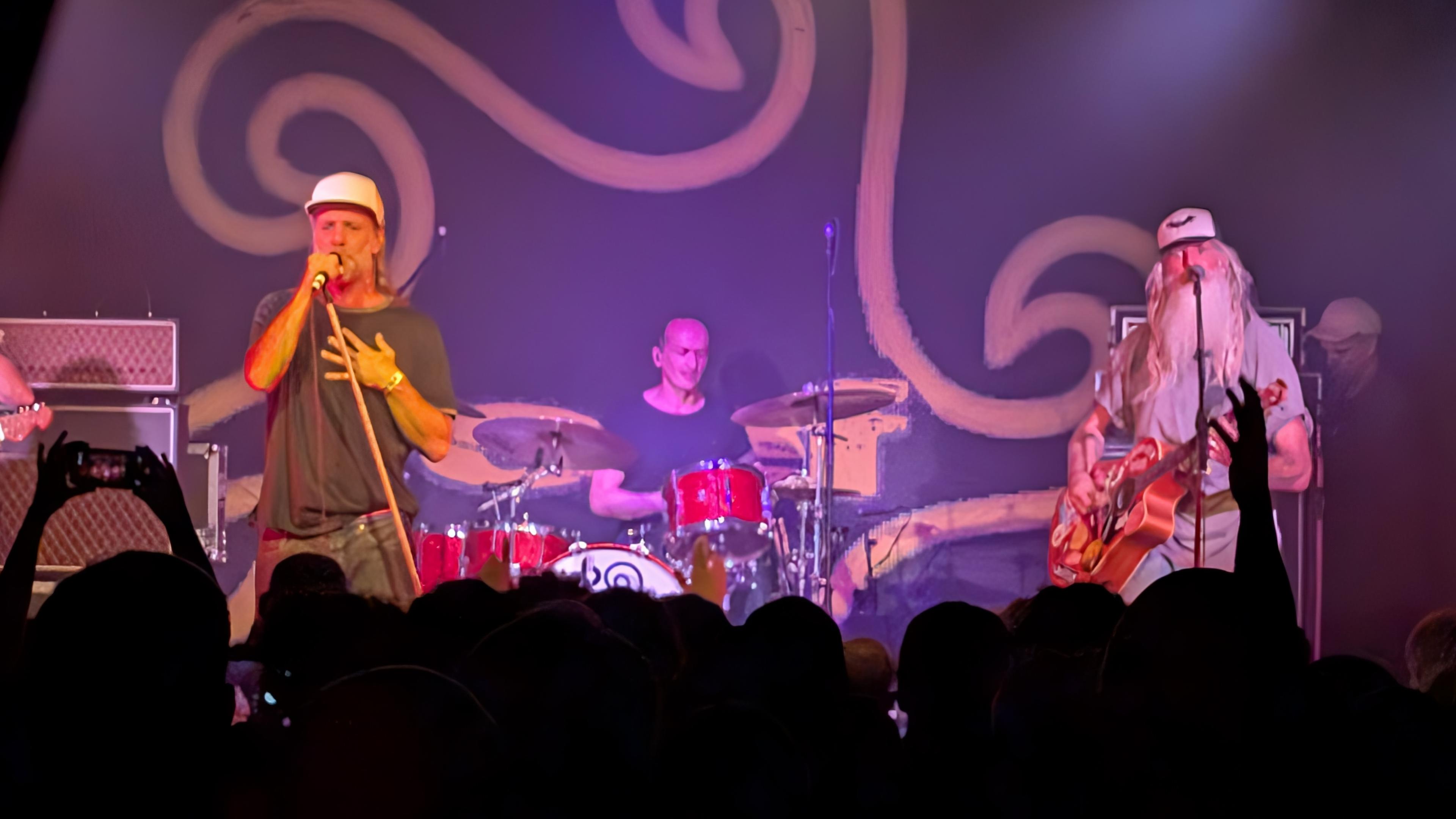 Singer, drummer, bassist on stage