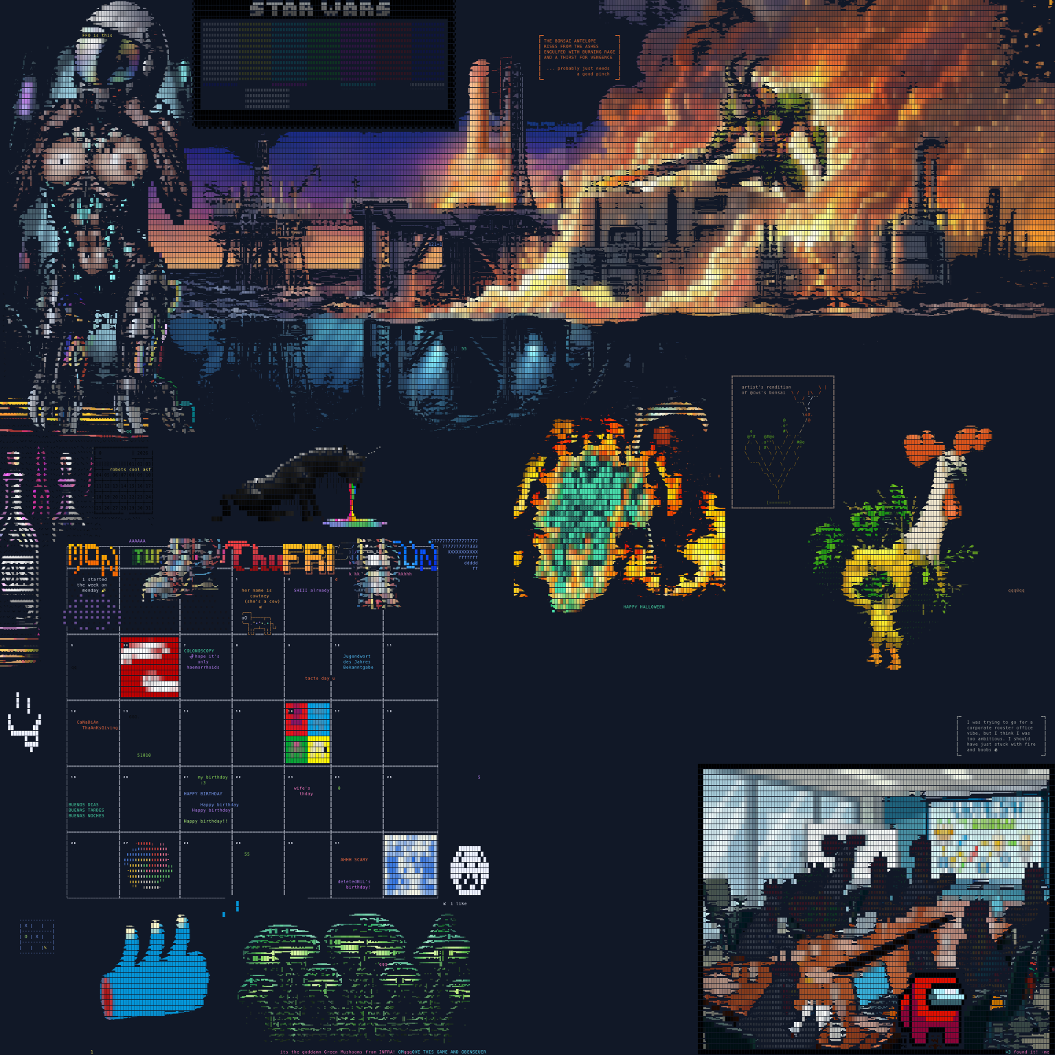 ASCII art: the late.sh Artboard, a shared terminal canvas, as it stood at the end of 24 October 2026 UTC. Coloured text glyphs on a dark background.
