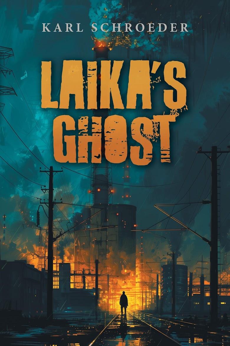 Book cover illustration featuring a human silhouette before an industrial backdrop with a towering chimney aglow with fire and smoke.