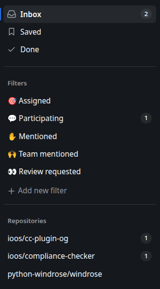 GitHub notifications status screenshot show 2 unread and 1 read notifications.