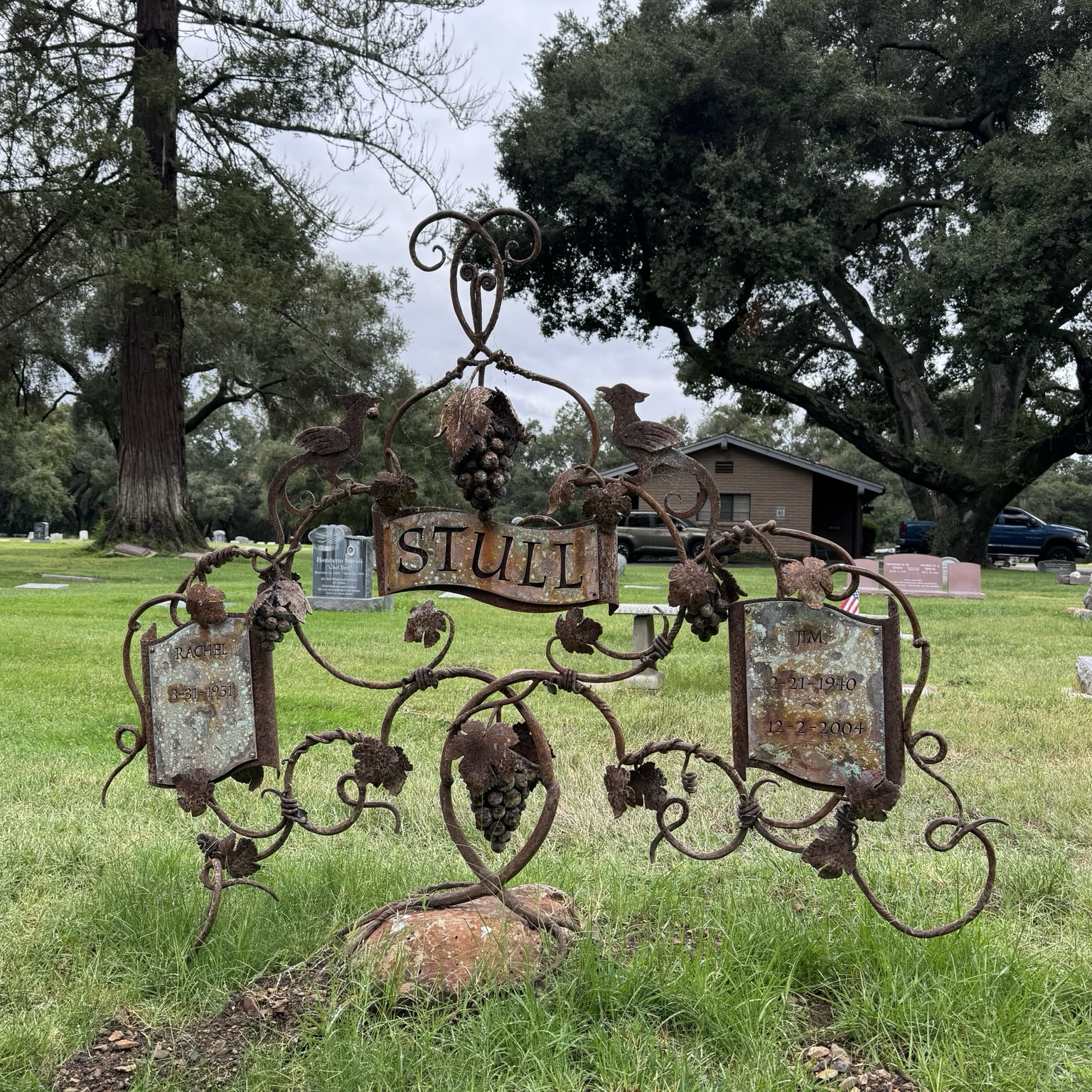 wirey, metalwork headstone.
