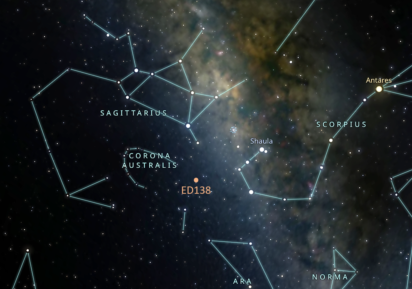 Sky map of the region around Sagittarius as seen from near Cerro Pachón in Chile.